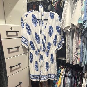 Cupshe White Romper with Blue Floral Print